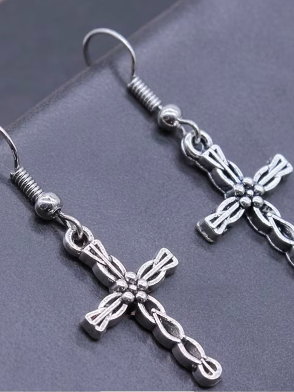 Silver Cross Dangle Earrings - Elegant Women's Jewelry
